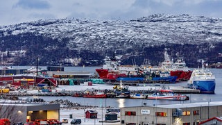 Hafen von Kirkenes in Norwegen mit russischen Fischerbooten: Das Eis in der Arktis schmilzt und so werden Routen frei, auf denen Schiffe schneller als bisher von Asien nach Europa kommen könnten. Wird Kirkenes zum Drehkreuz für die arktische Schifffahrt?