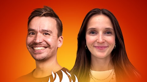 Alida Eberhardt und Bob Blume auf dem Podcast-Cover von "Die Schule brennt – Mit Bob Blume"