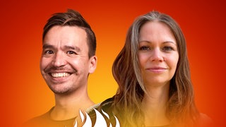 Nathalie Klüver und Bob Blume auf dem Podcast-Cover von "Die Schule brennt – Mit Bob Blume"