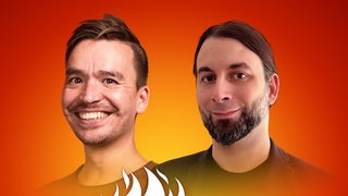 Lars-Steffen Meier und Bob Blume auf dem Podcast-Cover von "Die Schule brennt – Mit Bob Blume"