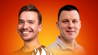 Hendrik Haverkamp und Bob Blume auf dem Podcast-Cover von "Die Schule brennt – Mit Bob Blume"