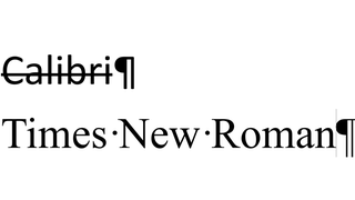 Das Wort "Calibri" durchgestrichen in der Schriftart Calibri. Darunter "Times New Roman" in Times New Roman.