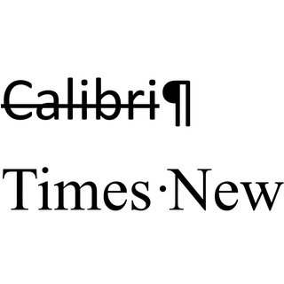 Das Wort "Calibri" durchgestrichen in der Schriftart Calibri. Darunter "Times New Roman" in Times New Roman.