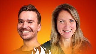 Trixi Tumert und Bob Blume auf dem Podcast-Cover von "Die Schule brennt – der Bildungspodcast mit Bob Blume"