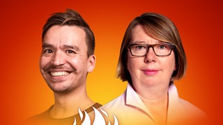 Elsbeth Stern und Bob Blume auf dem Podcast-Cover von "Die Schule brennt – Mit Bob Blume"