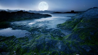 Vollmond an der Küste in Cornwall