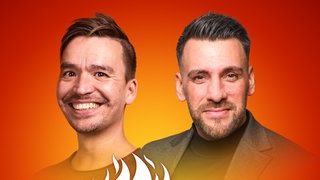 Engin Çatık und Bob Blume auf dem Podcast-Cover von "Die Schule brennt – Mit Bob Blume"