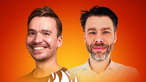 Jan-Martin Klinge und Bob Blume auf dem Podcast-Cover von "Die Schule brennt – Mit Bob Blume"