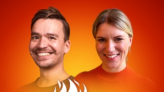 Saskia Niechzial und Bob Blume auf dem Podcast-Cover von "Die Schule brennt – Mit Bob Blume"