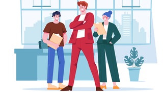 Drei dynamische junge Leute vor der Fensterfront eines Unternehmens (Illustration): Firmen in Deutschland und der EU haben zunehmend Probleme, die Nachfolge an der Unternehmensspitze zu regeln. Ein Ausweg: Beschäftigte übernehmen ihren Betrieb selbst. 