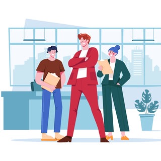 Drei dynamische junge Leute vor der Fensterfront eines Unternehmens (Illustration): Firmen in Deutschland und der EU haben zunehmend Probleme, die Nachfolge an der Unternehmensspitze zu regeln. Ein Ausweg: Beschäftigte übernehmen ihren Betrieb selbst. 
