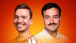 Ludwig Thiede und Bob Blume auf dem Podcast-Cover von "Die Schule brennt – Mit Bob Blume"