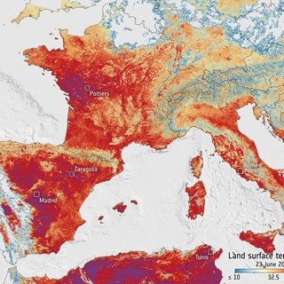 Symbolbild: Dieses Bild der Bodentemperatur wurde am Mittwoch, den 23. Juni, von der Copernicus Sentinel-3-Mission aufgenommen.