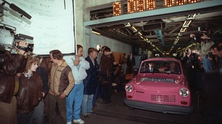 Das letzte Auto vom Typ "Trabant" rollt in den Sachsenring Automobilwerken in Zwickau am 30.4.1991vom Band