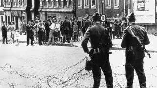 Mauerbau: Erste Absperrungen mit Stacheldraht am 14. August 1961 in Berlin