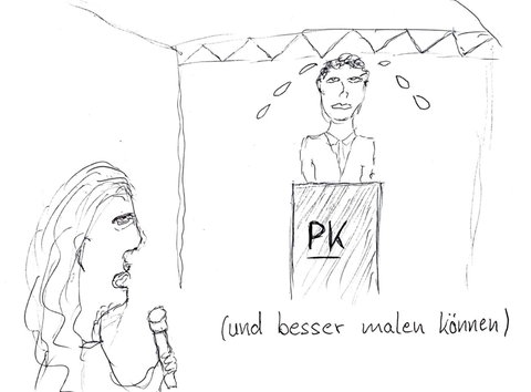 Reporterin befragt Person auf Pressekonferenz