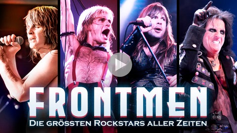 Illustration der "Frontmen"; Ozzy Osbourne (Black Sabbath), Bruce Dickinson (Iron Maiden), David Lee Roth (Van Halen) und Alice Cooper