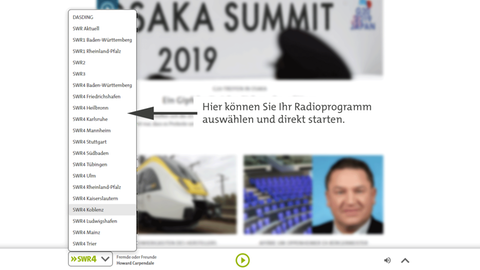 Auswahlmenü in der Radio-Playerleiste