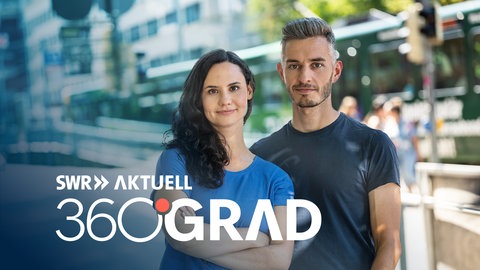 Keyvisual von SWR Aktuell 360 Grad zeigt die Hosts Leonie Maderstein (li.) und Marvin Neumann (re.)