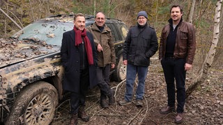 Dreharbeiten zum „Tatort – Lucys Geburtstag“ mit Richy Müller, Kameramann Stefan Sommer, Regisseur Stefan Krohmer, Felix Klare sowie dem Wagen, aus dem eine Leiche geborgen wurde.