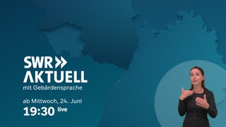 Standbild SWR Aktuell BWRLP – aus den angedachten Testläufen ab 15.6. - mit DGS-Dolmetscher im Bild.