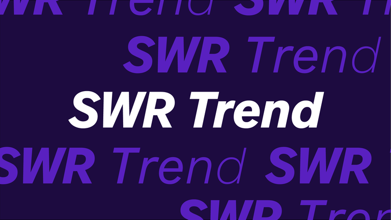Dunkelviolette Grafik mit dem mehrfach wiederholten Schriftzug „SWR Trend“ in kursiver Schrift; in der Mitte steht er groß in Weiß, weitere teils angeschnittene Schriftzüge erscheinen versetzt in leuchtendem Violett.