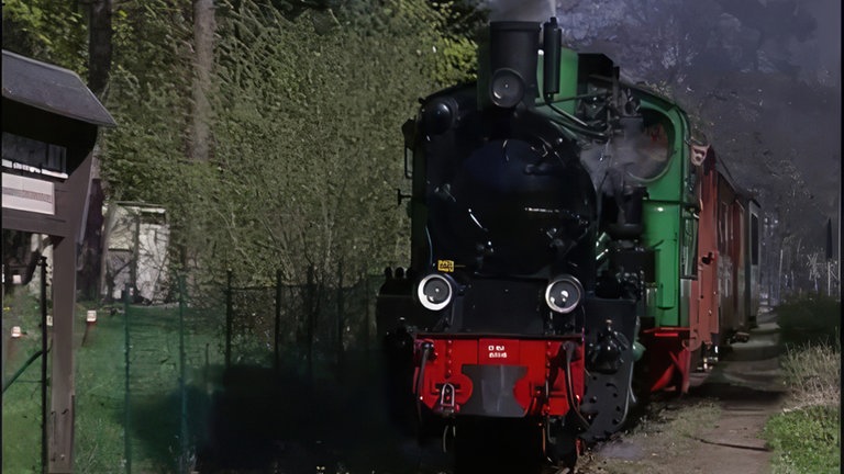 Die historische Schmalspurbahn in voller Fahrt