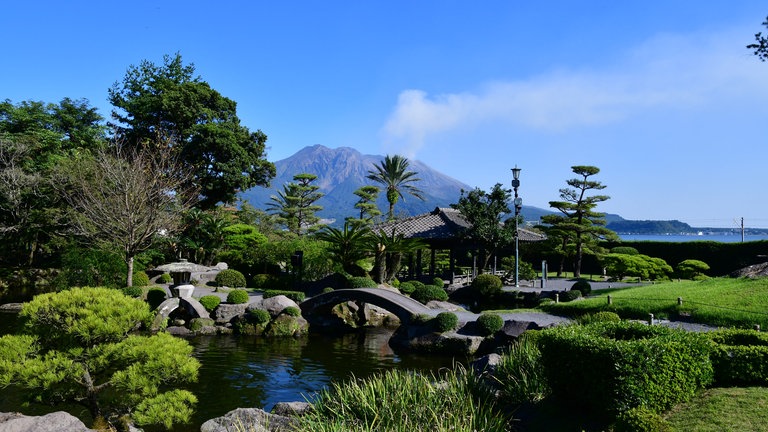 Die Gärten des Herrenhauses der Familie Shimadzu aus dem 17. Jahrhundert. 