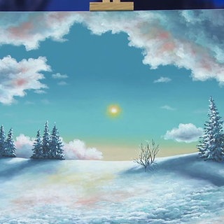 Eine mit Acryl gemalte Winterlandschaft