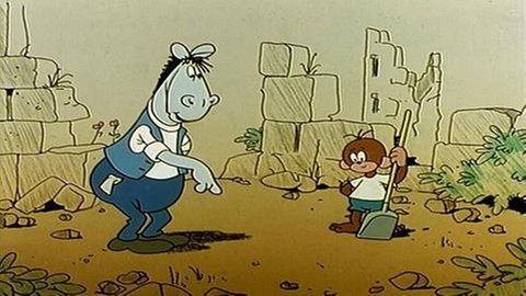 Trickfiguren Äffle und Pferdle mit Schaufel