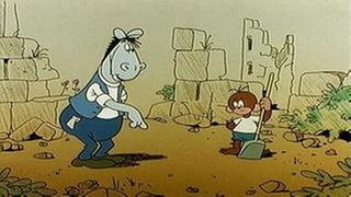 Trickfiguren Äffle und Pferdle mit Schaufel