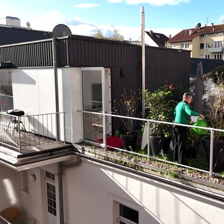 Dachterrasse eines sanierten Kutscherhauses in Stuttgart