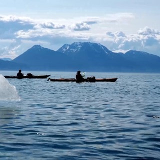 Zwei Kayakfahrende auf dem Meer