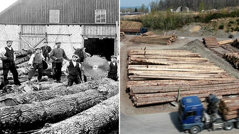 Die elka-Holzwerke in Morbach damals und heute.