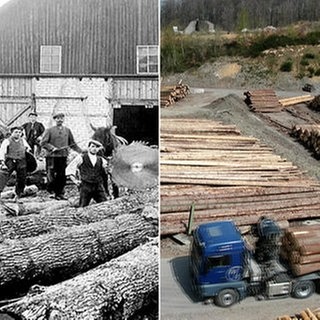 Die elka-Holzwerke in Morbach damals und heute.