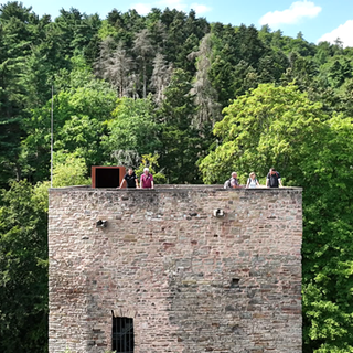 Der Königsbachweg im Nordpfälzer Bergland hat großartige Aussichten zu bieten, wie zum Beispiel von dieser Burgruine.
