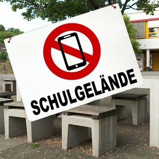 Schulgeländer mit Handyverbotsschild