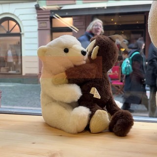 Zwei Plüschtiere, die sich umarmen