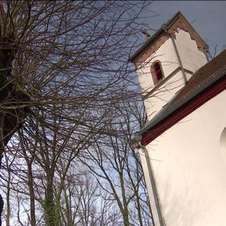 Ein Baum steht neben einer Kirche