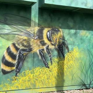 Graffitiwand mit einer Biene gesprüht