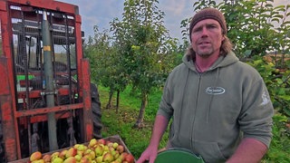 Landschaftsgärtner Michael Wiersch in der Apfelplantage