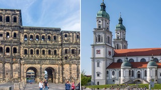 Collage aus Wahrzeichen von Trier und Kempten