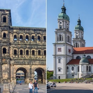 Collage aus Wahrzeichen von Trier und Kempten