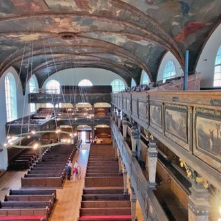 Die Speyrer Dreifaltigkeitskirche, eine Bilderkirche des lutherischen Hochbarock, ausgemalt von der Decke über zwei Emporen