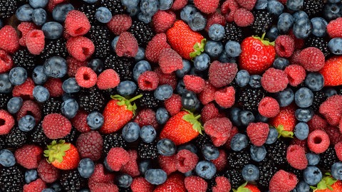 Verschiedene Beeren. Heidelbeeren, Himbeeren, Erdbeeren, Brombeeren. So gesund sind Beeren.