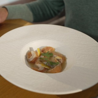 Ceviche vom Saibling mit Quittenbalsamico und Koriander